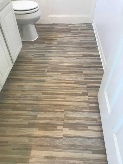 Bathroom floor with a wood-look finish