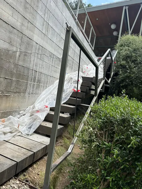 Outdoor stair railing during work