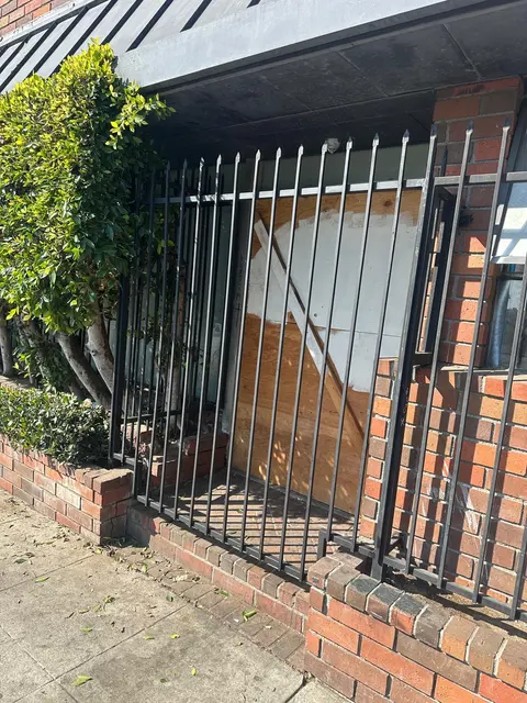 Metal fence at a building entrance