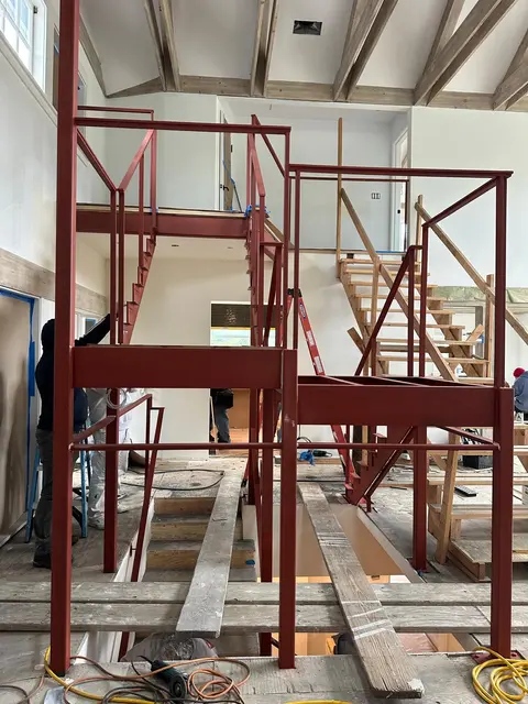Metal staircase structure in progress